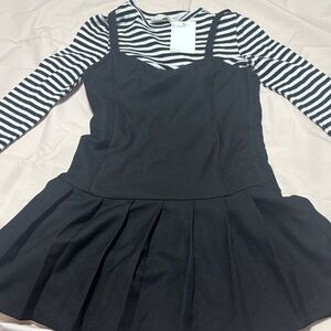 H&M Black Dress with Striped Top Set